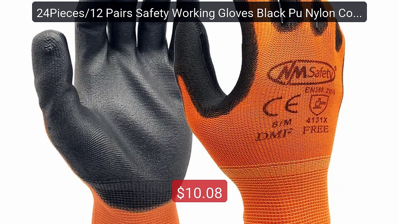 24Pieces/12 Pairs Safety Working Gloves Black Pu Nylon Cotton ... -- Best Buy 2026 | Great Quality!