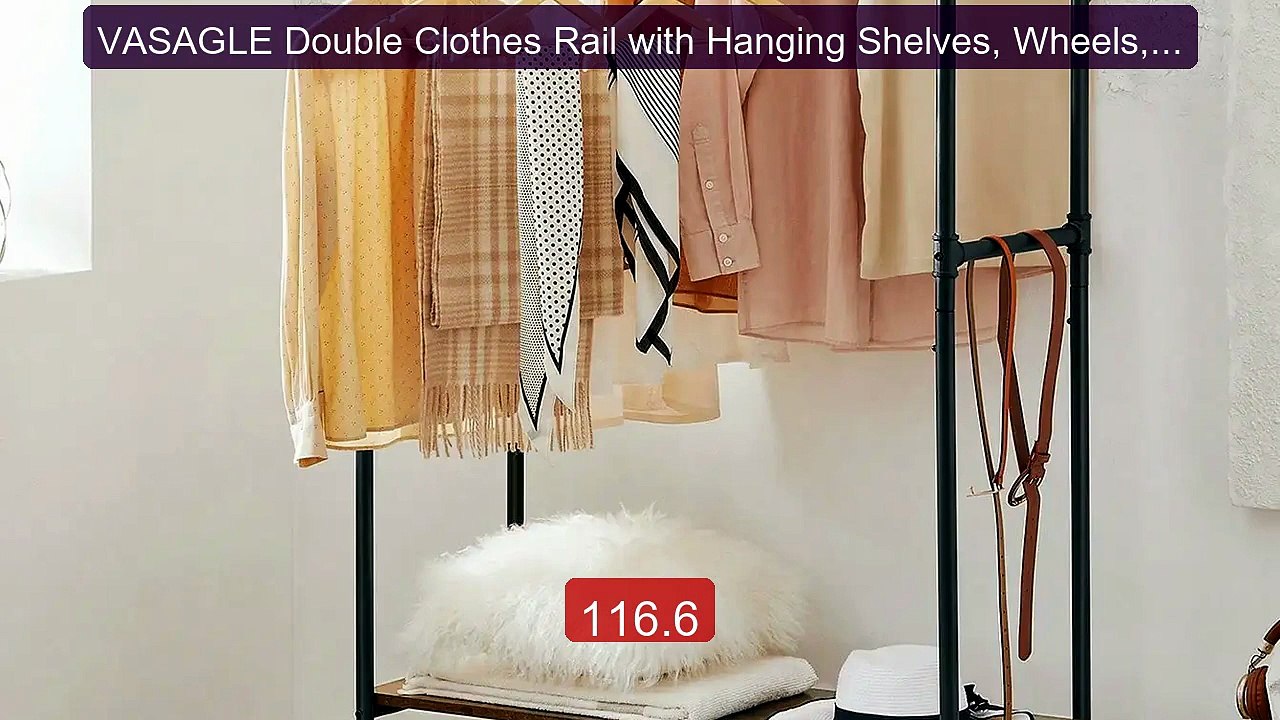 VASAGLE Double Clothes Rail with Hanging Shelve...