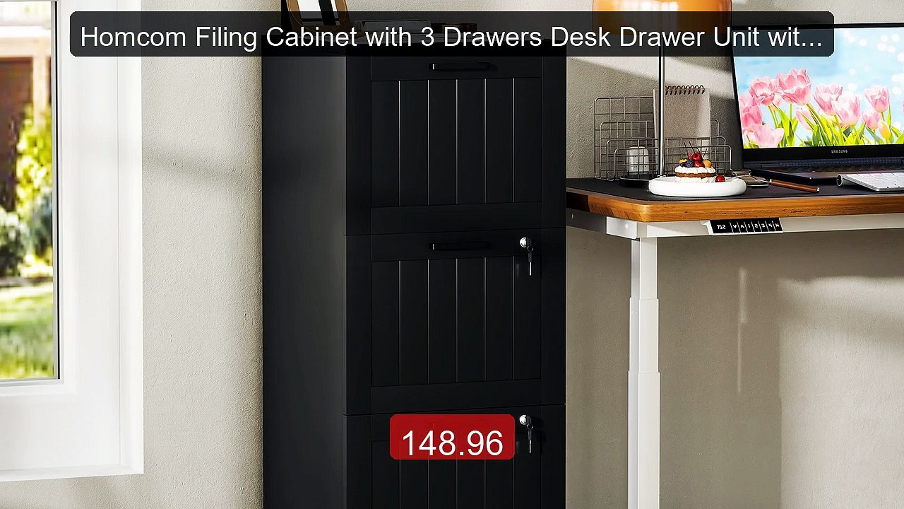 Homcom Filing Cabinet with 3 Drawers Desk Drawer Unit with Lo... -- Amazing Value 2026 | Must Have!