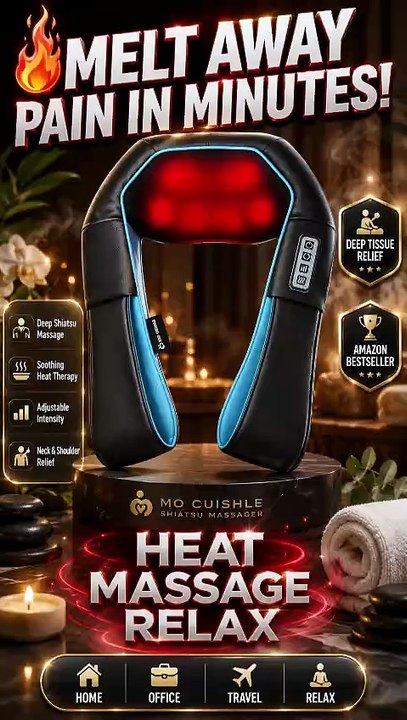 Mo Cuishle Shiatsu Neck & Shoulder Massager with Heat | Deep Tissue Massage for Pain Relief