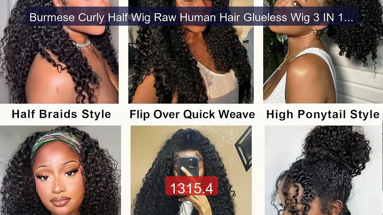 Burmese Curly Half Wig Raw Human Hair Glueless Wig 3 IN 1 Hal... -- Amazing Value 2026 | Must Have!