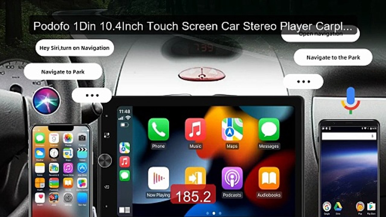 Podofo 1Din 10.4Inch Touch Screen Car Stereo Pl...