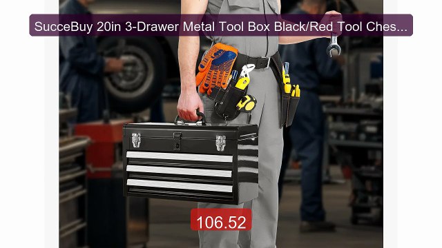 SucceBuy 20in 3-Drawer Metal Tool Box Black/Red Tool Chest wit... Hot Deal 2026 | Limited Offer!