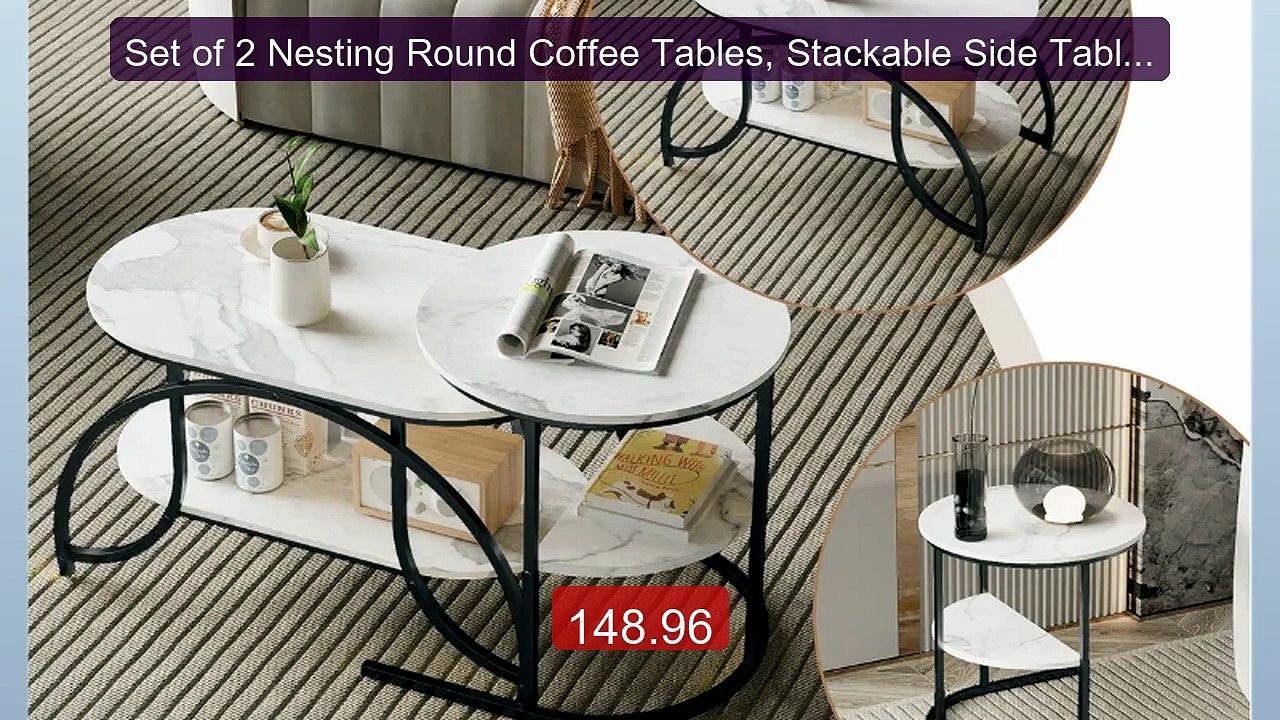 Set of 2 Nesting Round Coffee Tables, Stackable Side Tables wi... -- Hot Deal 2026 | Limited Offer!