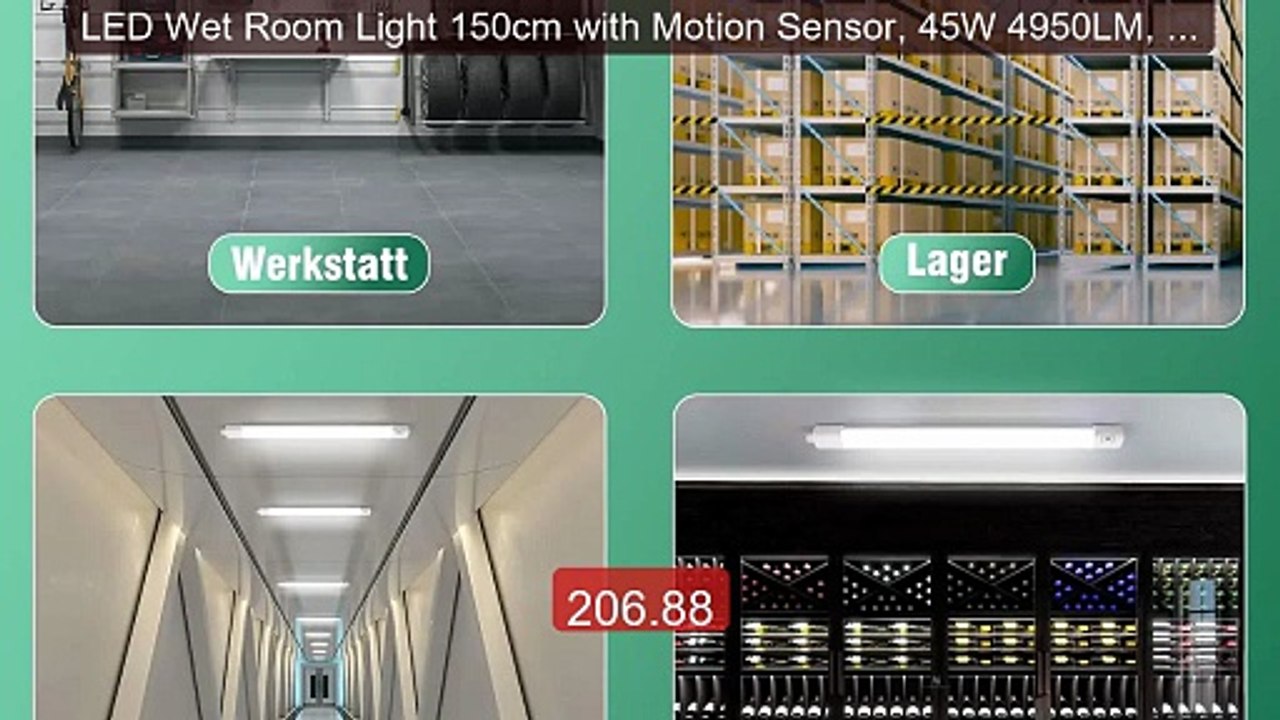 LED Wet Room Light 150cm with Motion Sensor, 45W 4950LM, IP66 Ceil... -- Best Deal 2026 | Shop Now!