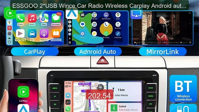 ESSGOO 2*USB Wince Car Radio Wireless Carplay Android auto Bluetoo... Best Deal 2026 | Shop Now!