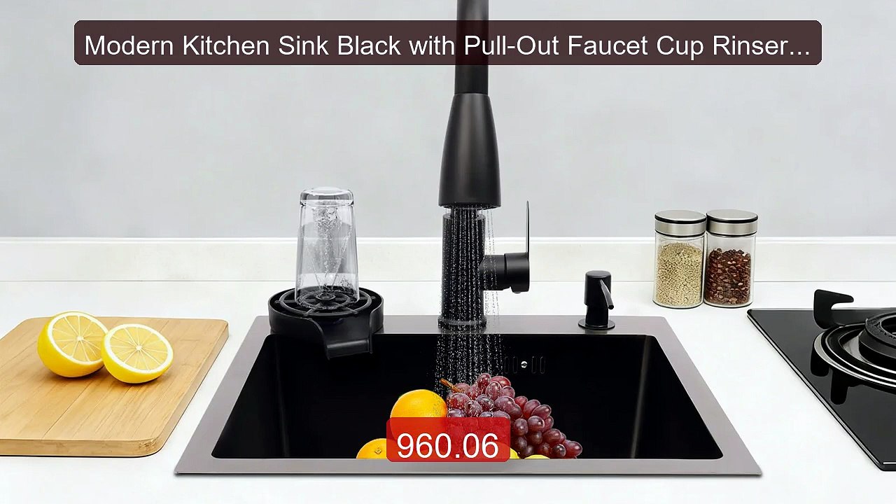 Modern Kitchen Sink Black with Pull-Out Faucet Cup Rinser D... -- Top Pick 2026 | Unbeatable Price!