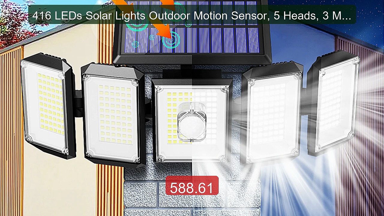 416 LEDs Solar Lights Outdoor Motion Sensor, 5 Heads, 3 Modes ... -- Hot Deal 2026 | Limited Offer!