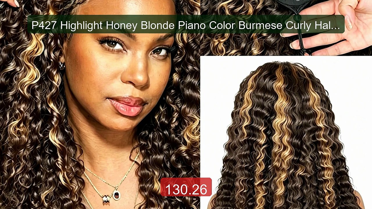 P427 Highlight Honey Blonde Piano Color Burmese Curly Half Wi... -- Amazing Value 2026 | Must Have!