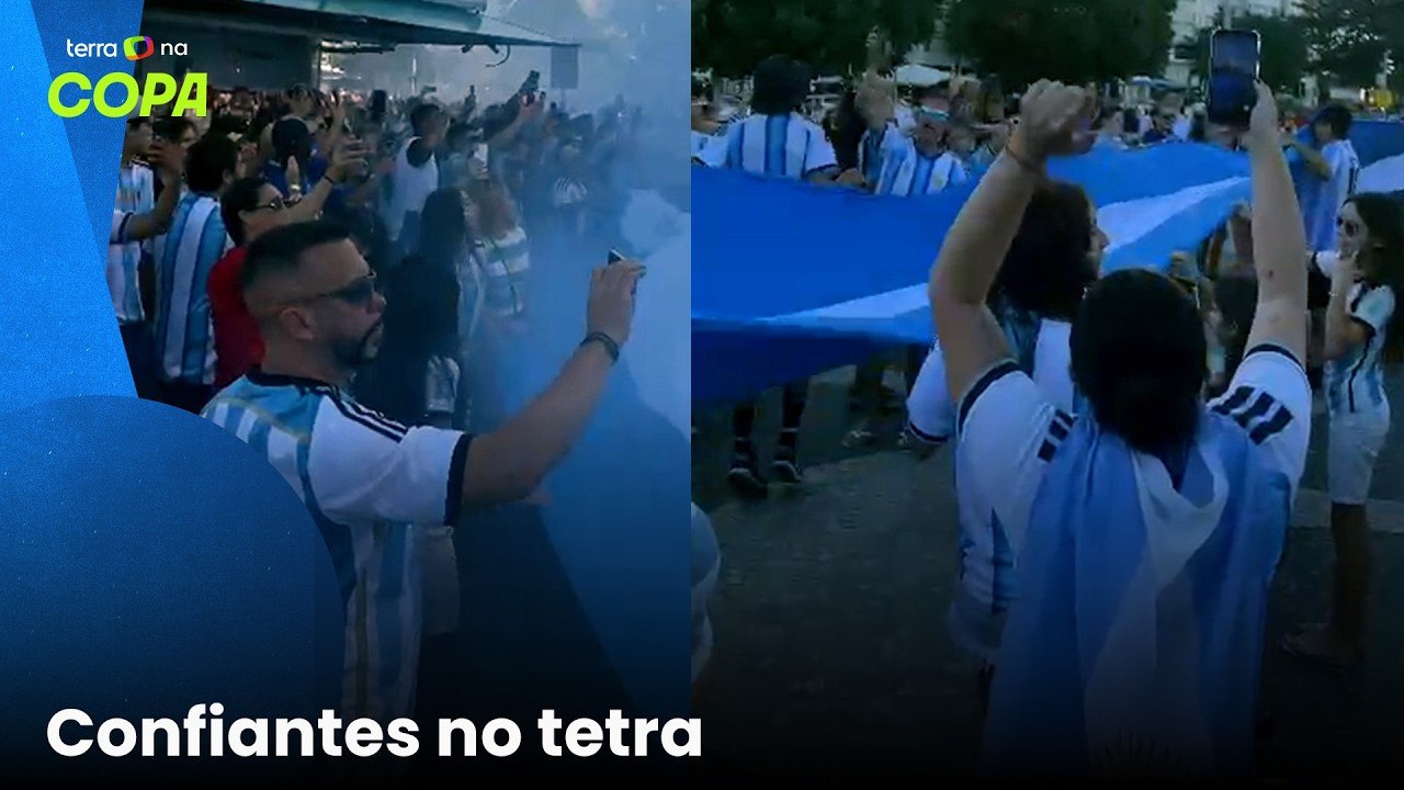 Com bandeirão e fogos, torcida da Argentina agita Copacabana antes da final da Copa