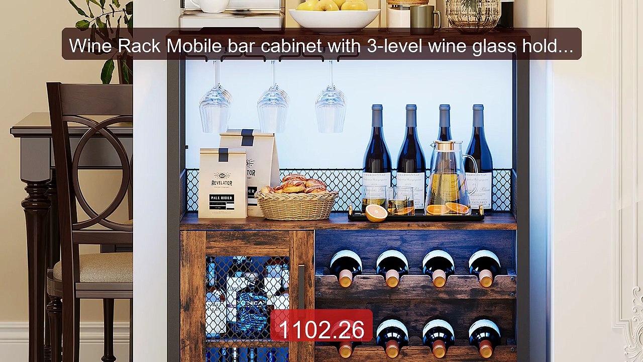 Wine Rack Mobile bar cabinet with 3-level wine...