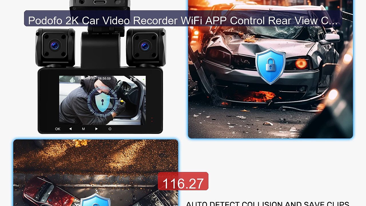 Podofo 2K Car Video Recorder WiFi APP Control Rear View Camera... -- Best Buy 2026 | Great Quality!