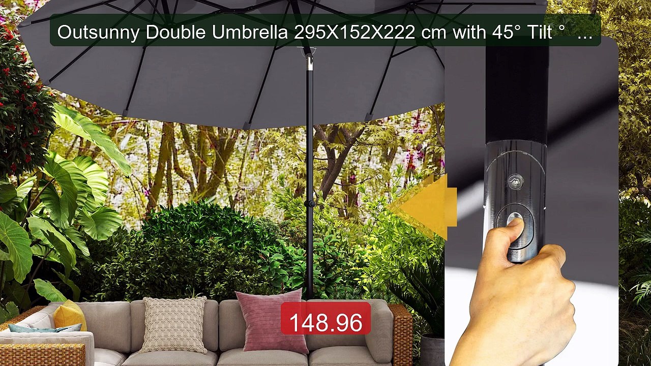 Outsunny Double Umbrella 295X152X222 cm with 45° Tilt °   Gray... -- Best Buy 2026 | Great Quality!