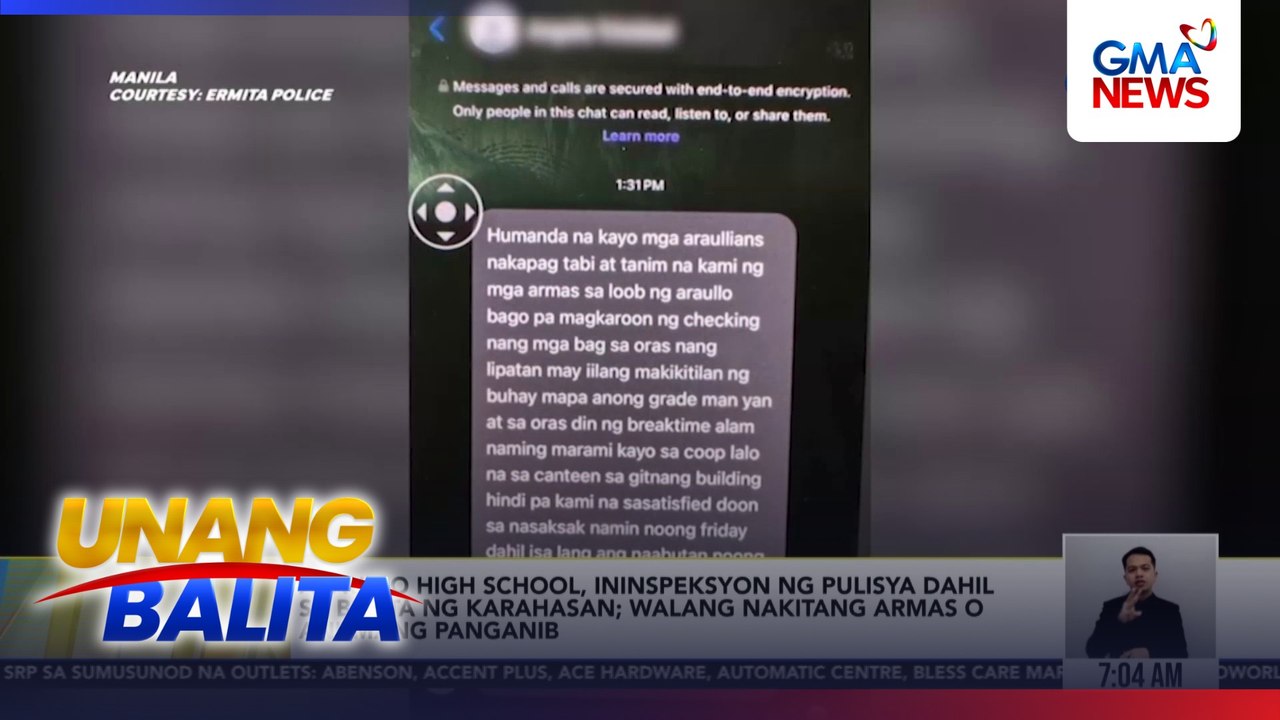 Araullo High School, ininspeksyon ng pulisya dahil sa banta ng karahasan; walang nakitang armas o anumang panganib | Unang Balita