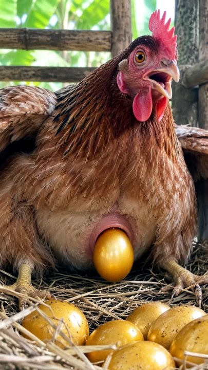 🥚✨ Imagine discovering a golden egg! What would you do if you found one_ 💛🐔 ✨🐔 #Hen #Chicken #Fantasy #FarmLife #FarmAnimals