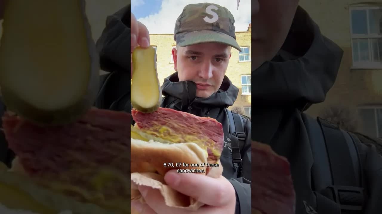 Jewish-style bagels stacked full of beef and on...