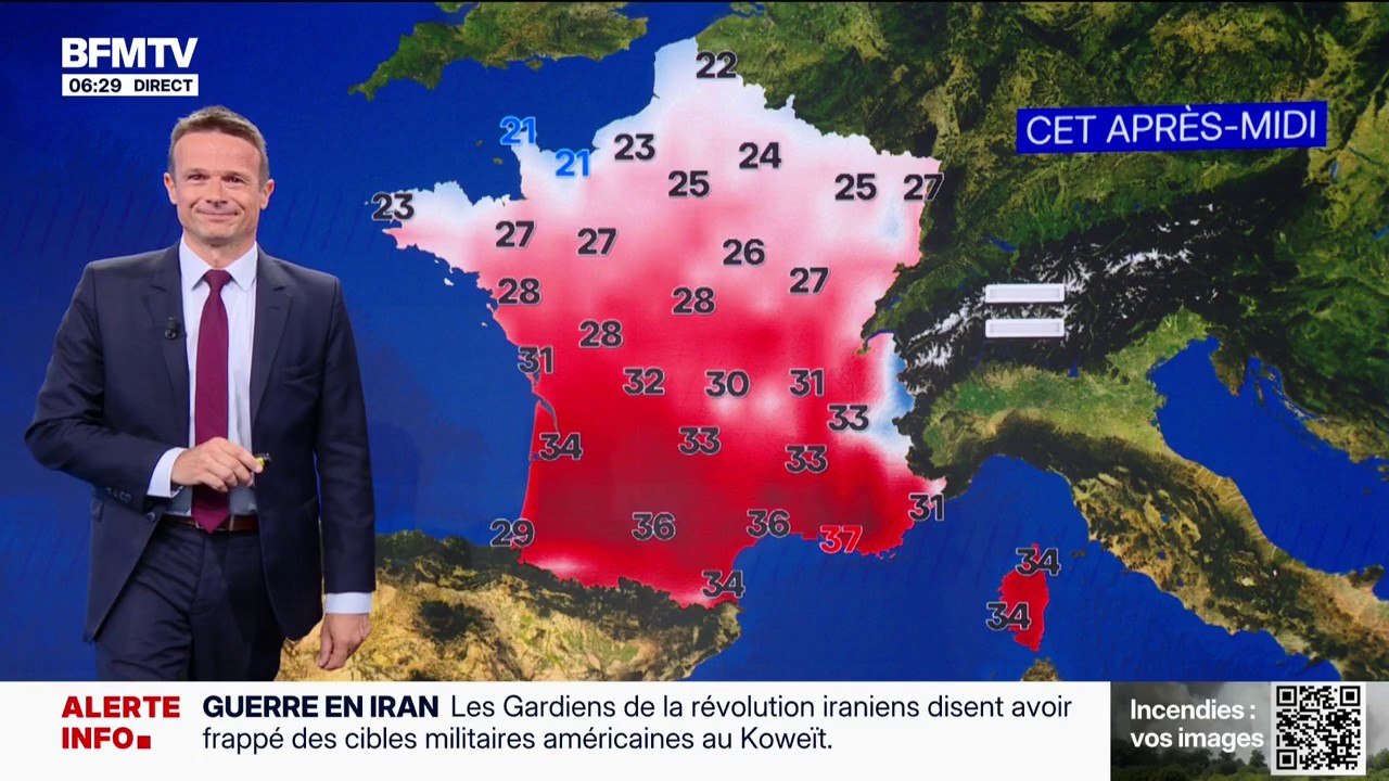 Six départements en vigilance orange canicule, avec des températures comprises entre 21°C et 37°C... La météo de ce lundi 20 juillet
