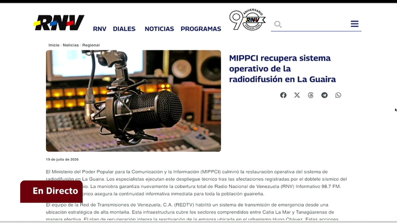 MIPPCI logra la recuperación total del sistema operativo de la radiodifusión en el estado La Guaira