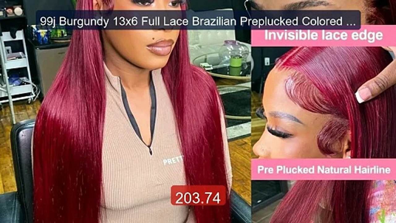 99j Burgundy 13x6 Full Lace Brazilian Preplucked Colored Strai... -- Hot Deal 2026 | Limited Offer!