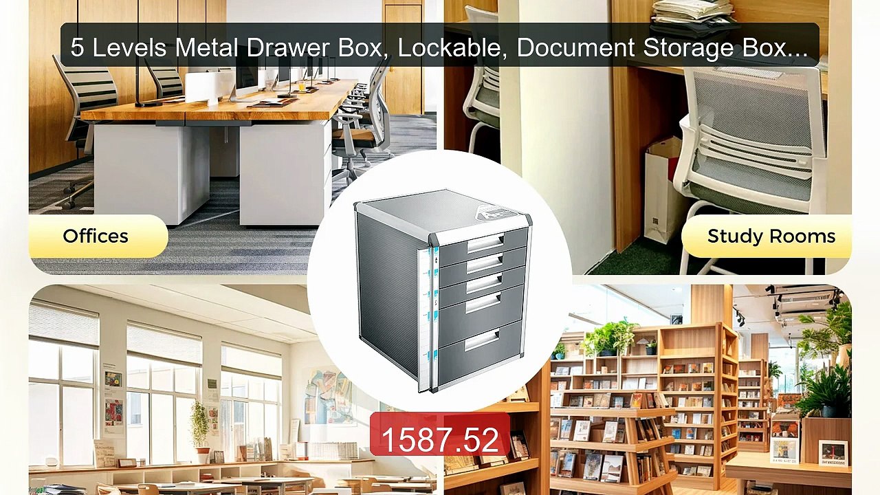 5 Levels Metal Drawer Box, Lockable, Document S...