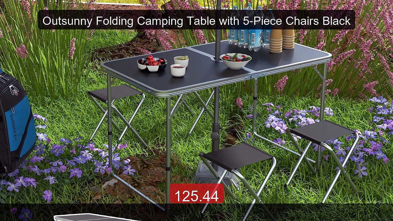 Outsunny Folding Camping Table with 5-Piece Chairs Black -- Top Pick 2026 | Unbeatable Price!