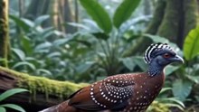 A stunning crested jungle bird displaying its beautiful patterned feathers and vibrant colors