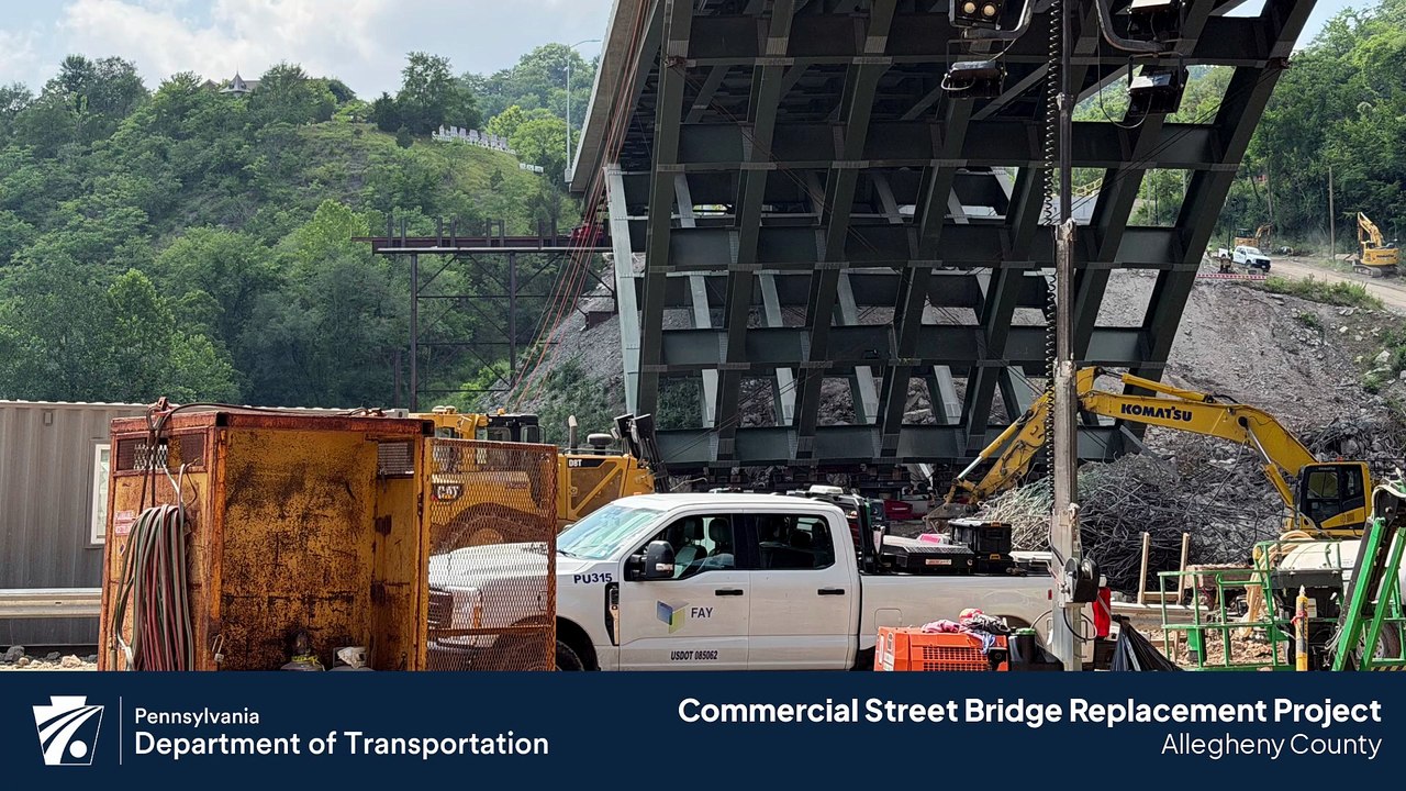 Commercial Street Bridge slide into place - Pittsburgh - Parkway East