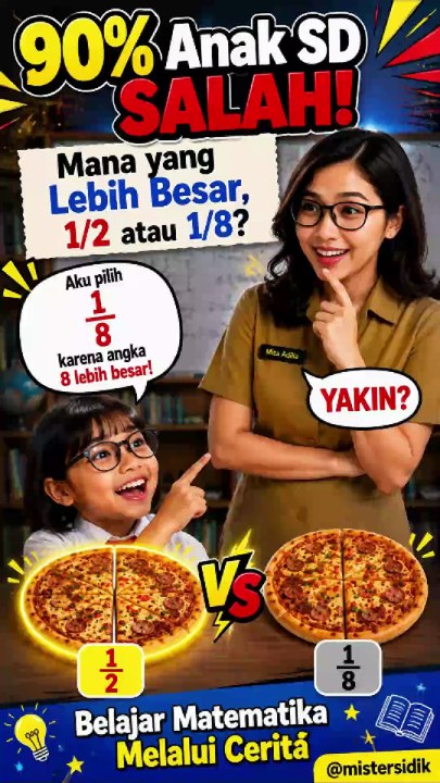 90% Anak SD Salah! Mana yang Lebih Besar, 1/2 atau 1/8?