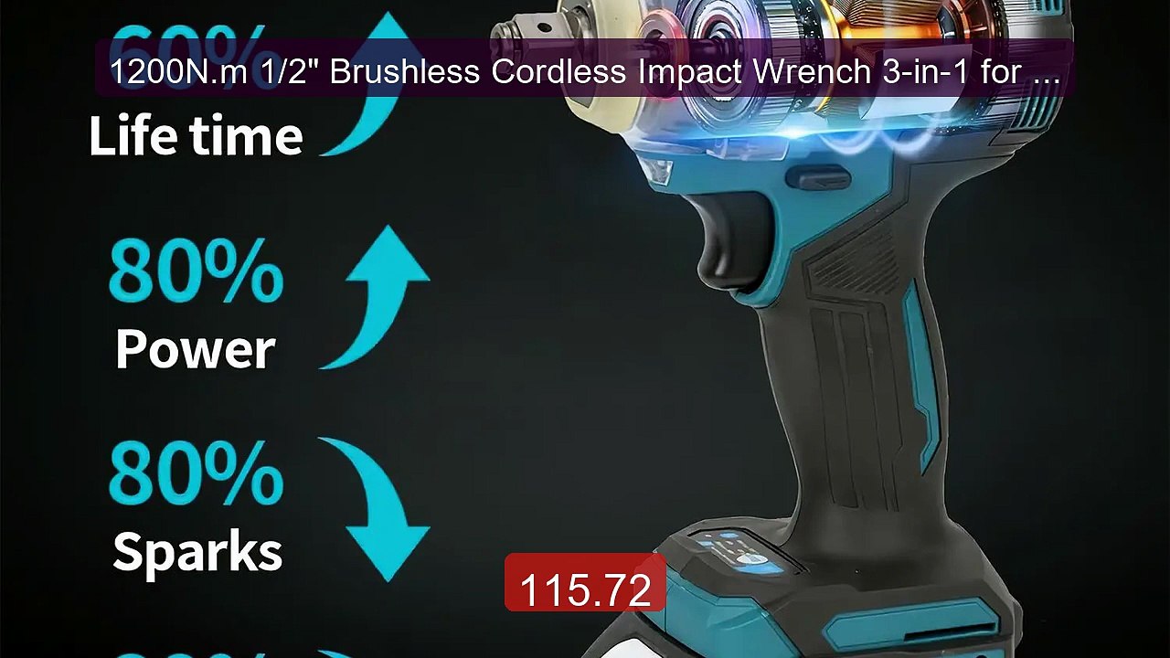 1200N.m 1/2" Brushless Cordless Impact Wrench 3-in-1 for Makit... -- Best Buy 2026 | Great Quality!