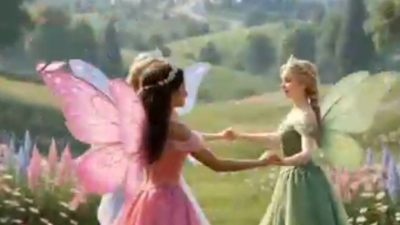 Fairies are passing lovely times in a celestial garden.
