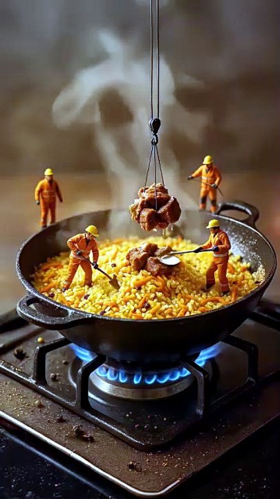 Tiny Workers Cooking Giant Rice | Miniature AI Kitchen Magic | Satisfying Food Animation