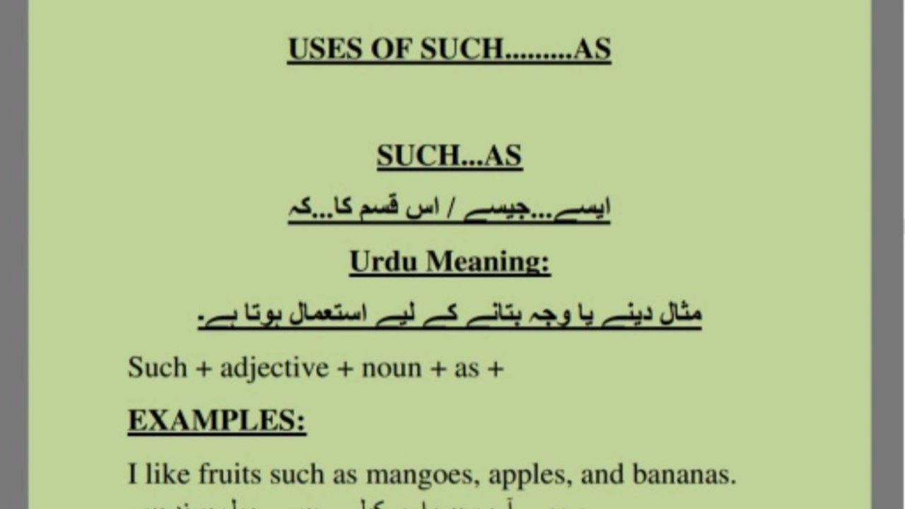 Learn how to use "Such as" in your native language,Urdu