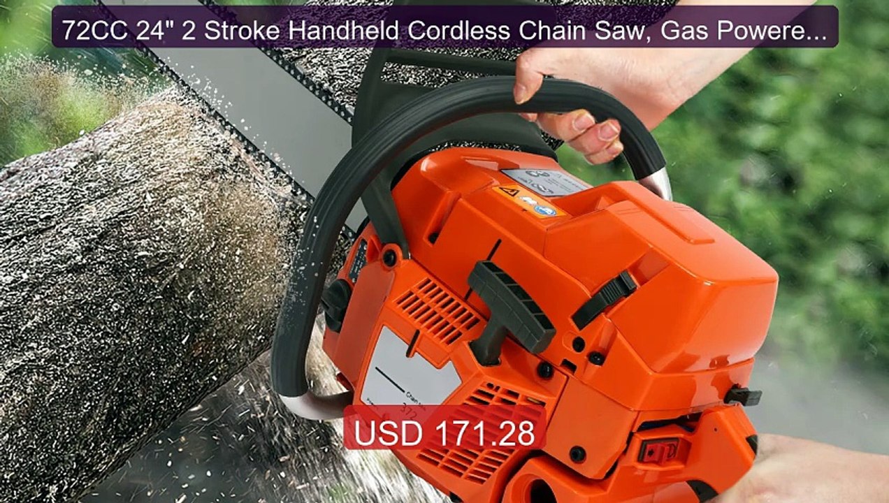 72CC 24" 2 Stroke Handheld Cordless Chain Saw, Gas Powered Ch... -- Amazing Value 2026 | Must Have!