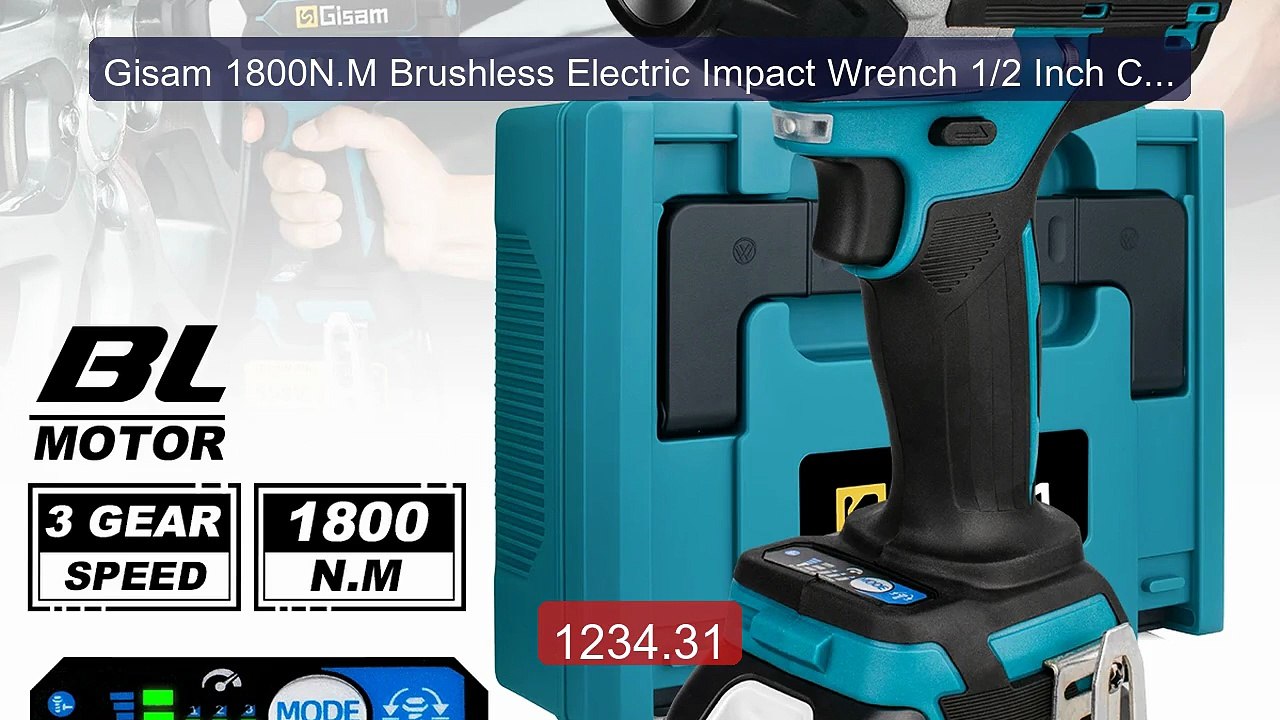 Gisam 1800N.M Brushless Electric Impact Wrench 1/2 Inch Cor... -- Top Pick 2026 | Unbeatable Price!