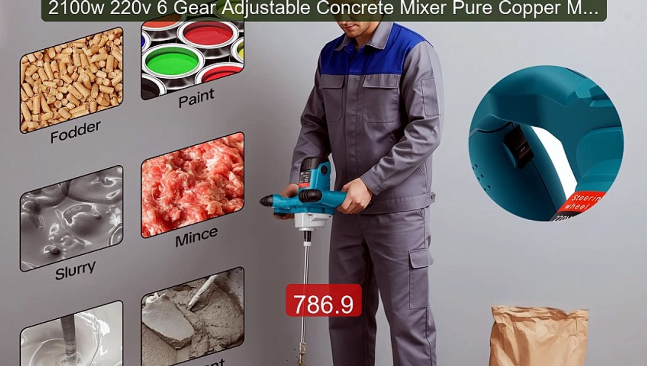 2100w 220v 6 Gear Adjustable Concrete Mixer Pure Copper Motor... -- Amazing Value 2026 | Must Have!