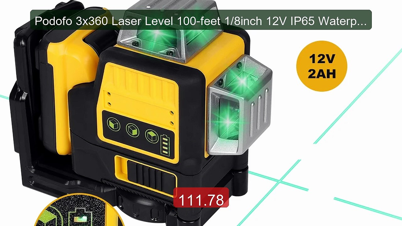 Podofo 3x360 Laser Level 100-feet 1/8inch 12V IP65 Waterproof ... -- Best Buy 2026 | Great Quality!