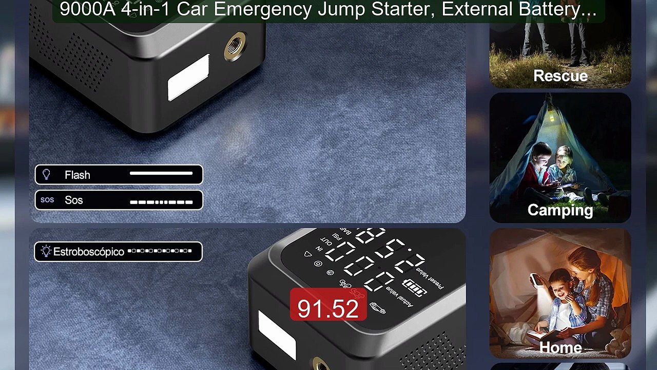 9000A 4-in-1 Car Emergency Jump Starter, External Battery, 15... -- Amazing Value 2026 | Must Have!
