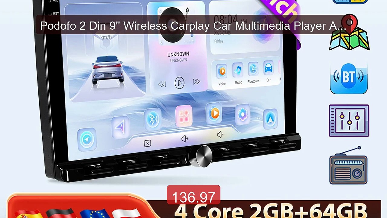 Podofo 2 Din 9'' Wireless Carplay Car Multimedia Player Androi... -- Hot Deal 2026 | Limited Offer!