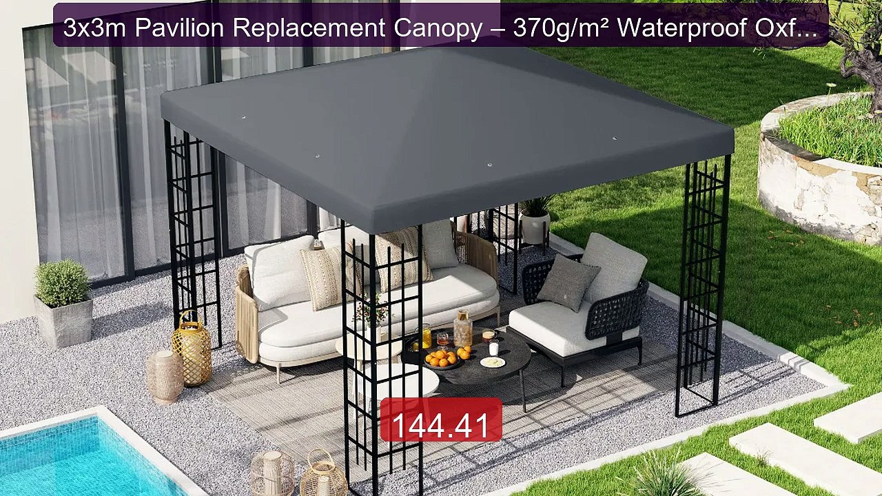 3x3m Pavilion Replacement Canopy – 370g/m² Waterproof Oxford F... -- Best Buy 2026 | Great Quality!