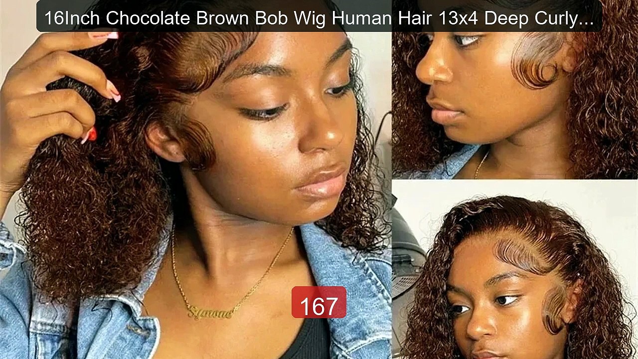 16Inch Chocolate Brown Bob Wig Human Hair 13x4 Deep Curly Wig ... -- Best Buy 2026 | Great Quality!