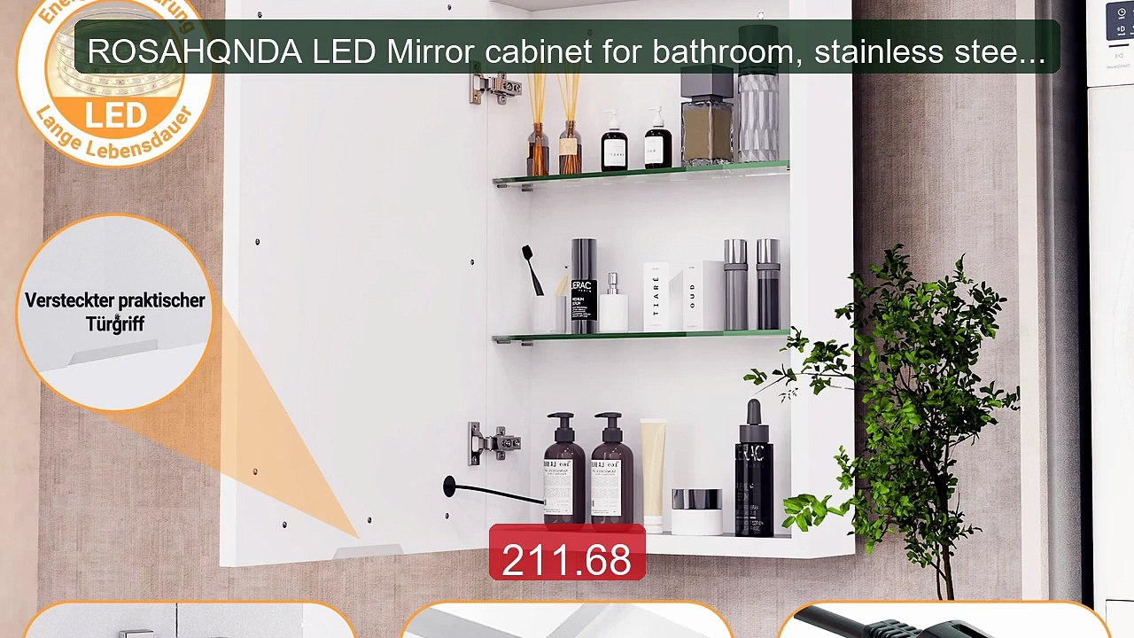 ROSAHQNDA LED Mirror cabinet for bathroom, stainless steel wall-mou... -- Top Rated 2026 | Buy Now!