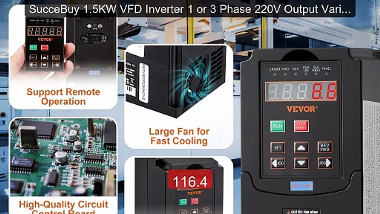 SucceBuy 1.5KW VFD Inverter 1 or 3 Phase 220V O...