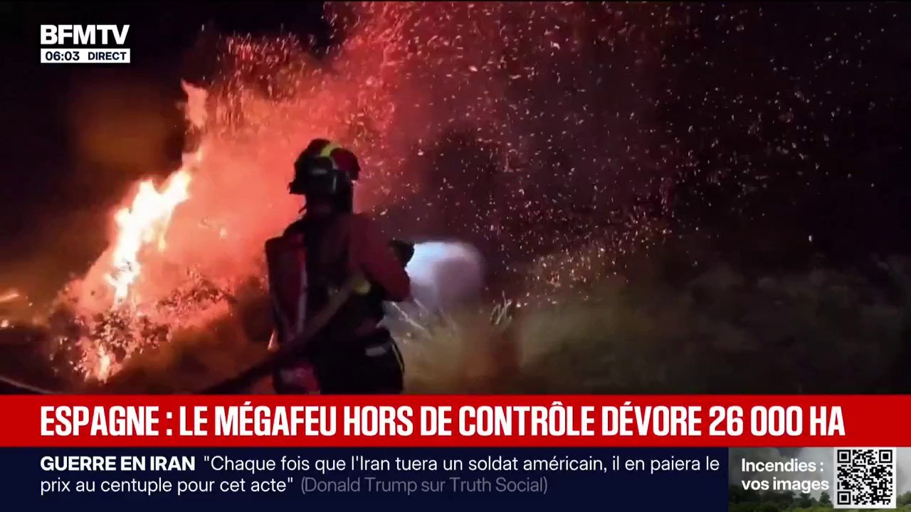 26.000 hectares ravagés, 1.200 personnes évacuées...l'incendie qui sévit au nord de Madrid ne faiblit pas