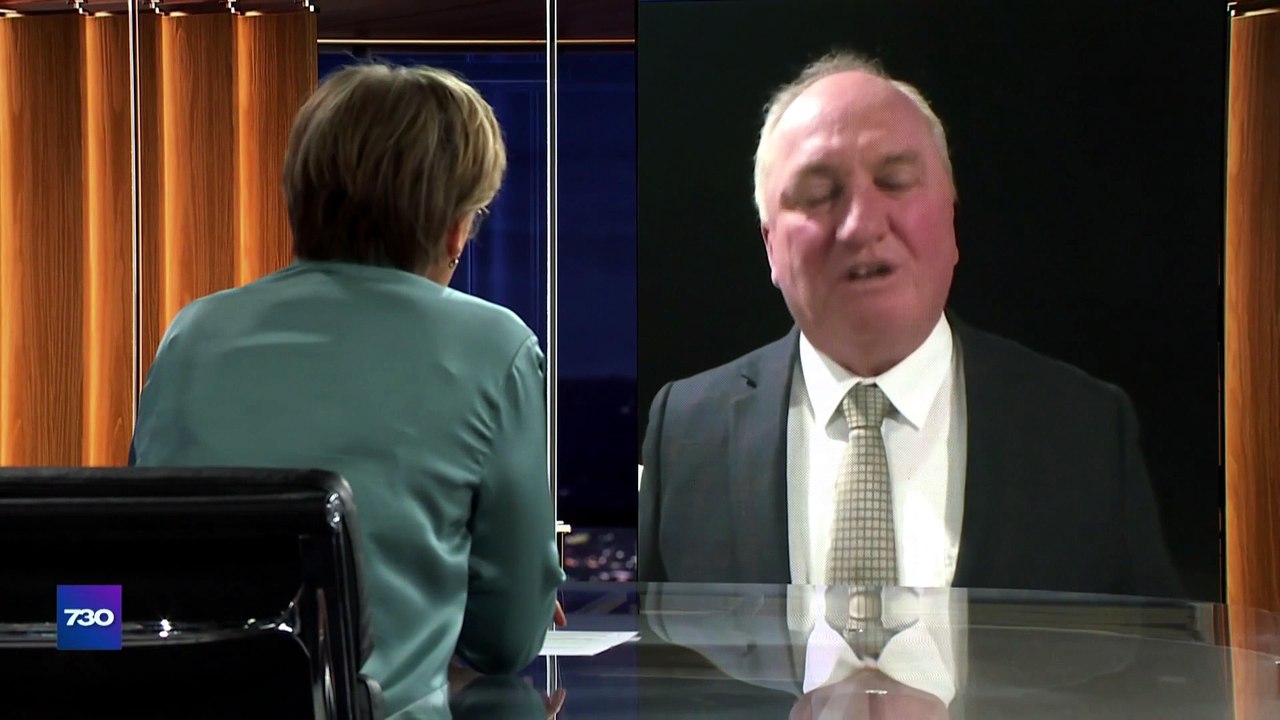 One Nation MP Barnaby Joyce yells at his dog during live 7:30 interview