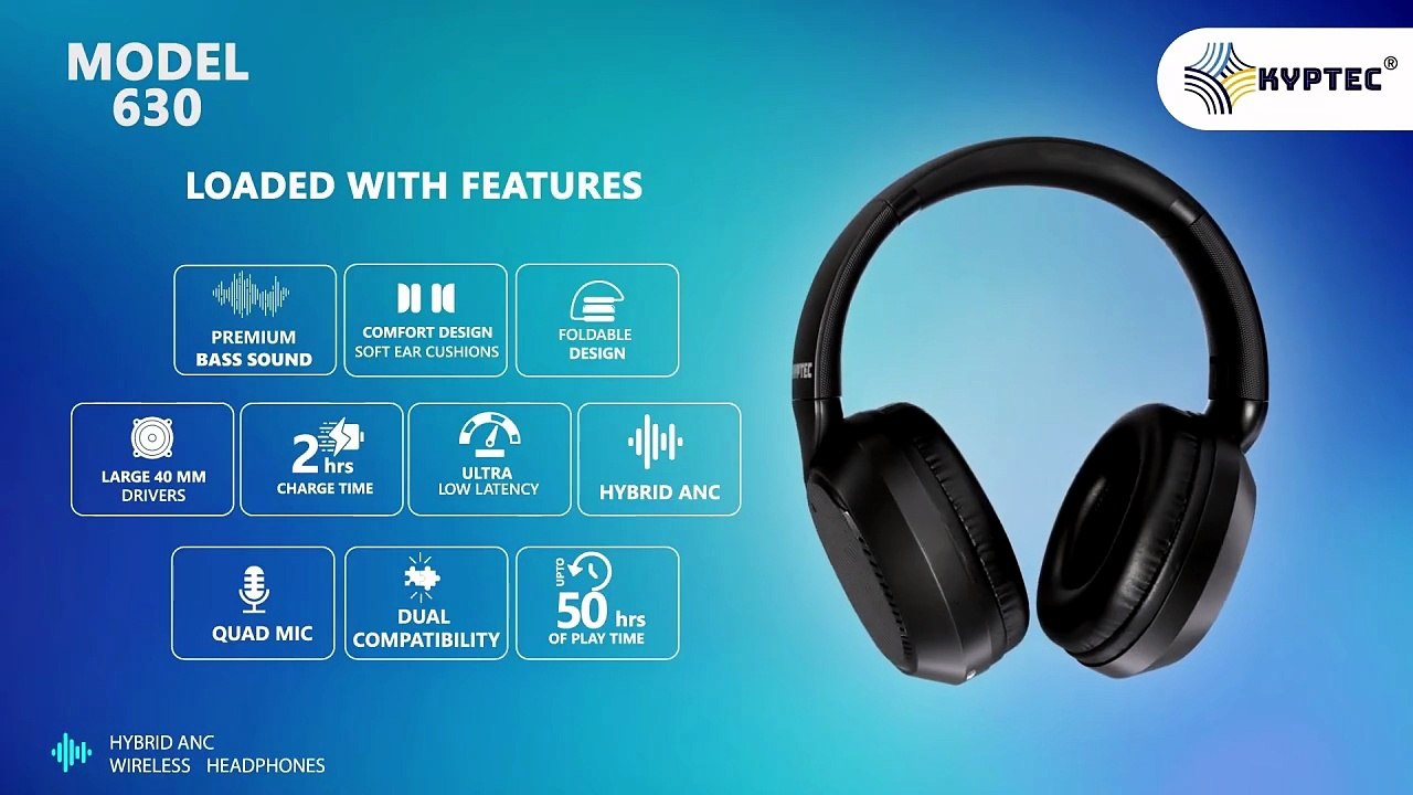 Kyptec LifeStyle® 630 Hybrid ANC Headphones Video with 40mm Drivers