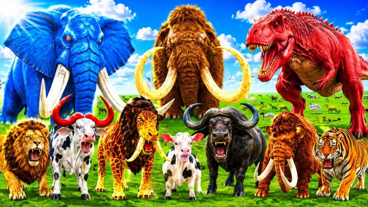 Teaser Mammoth Elephant Vs Red Bull Vs Epic Lion Tiger Vs T-Rex Epic Clash Animal Revolt Battle simulator thumnail