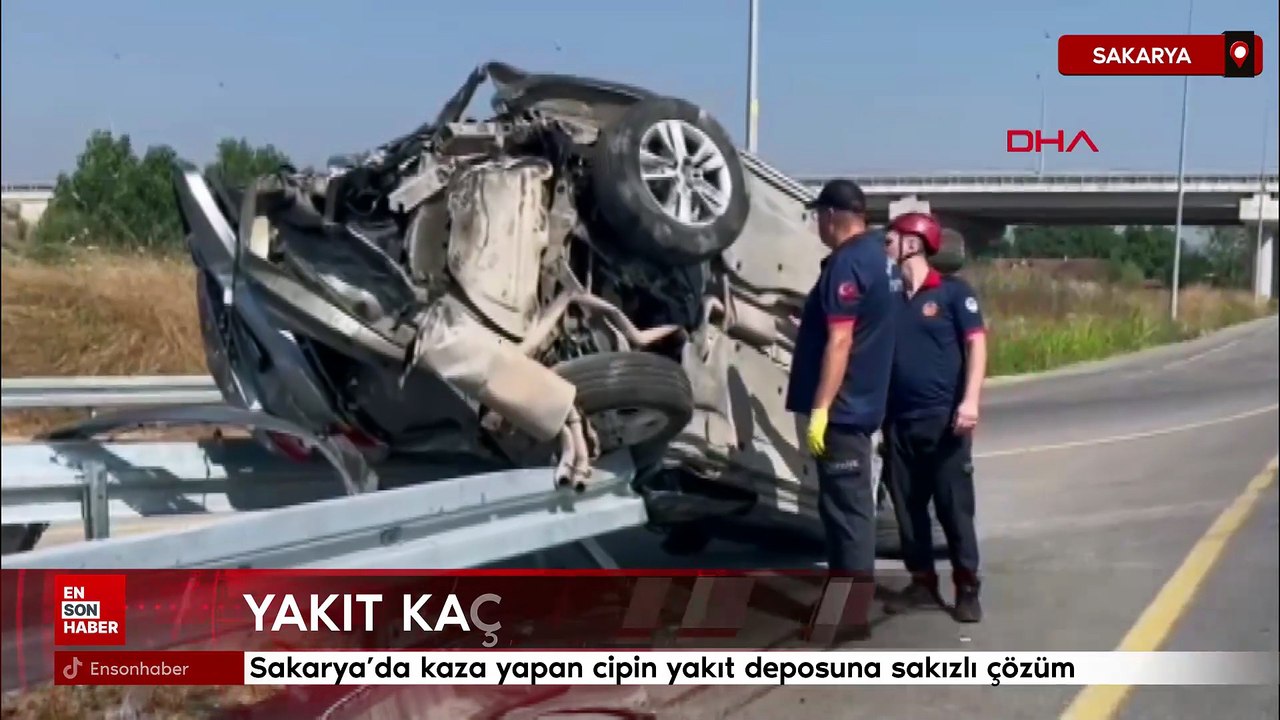 Sakarya'da kaza yapan cipin yakıt deposuna sakızlı çözüm