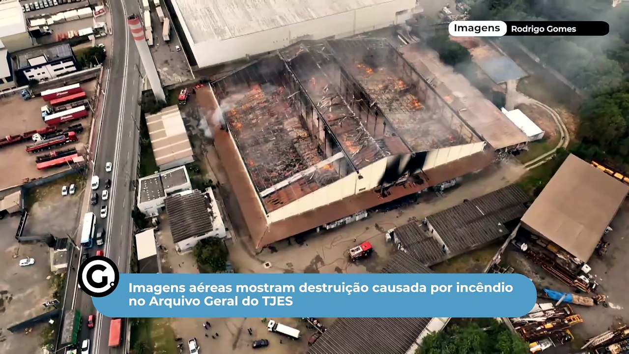 Imagens aéreas mostram destruição causada por incêndio no Arquivo Geral do TJES
