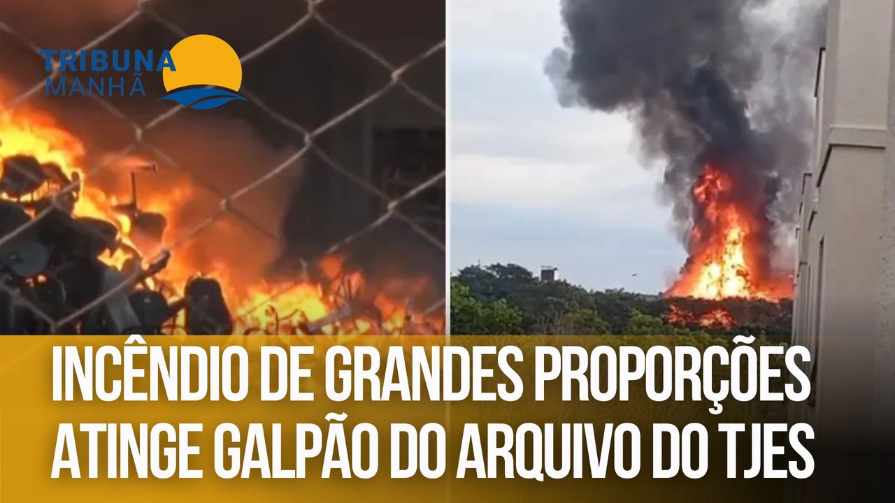 Incêndio de grandes proporções atinge galpão do arquivo do TJES na Serra