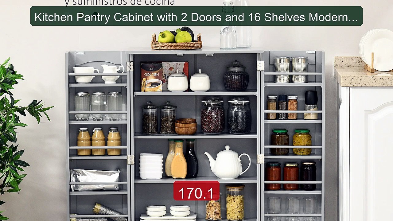 Kitchen Pantry Cabinet with 2 Doors and 16 Shelves Modern Cup... -- Amazing Value 2026 | Must Have!